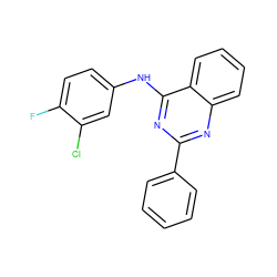 Fc1ccc(Nc2nc(-c3ccccc3)nc3ccccc23)cc1Cl ZINC000095578383