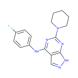 Fc1ccc(Nc2nc(N3CCCCC3)nc3[nH]ncc23)cc1 ZINC000096928448