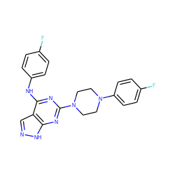 Fc1ccc(Nc2nc(N3CCN(c4ccc(F)cc4)CC3)nc3[nH]ncc23)cc1 ZINC000096928456