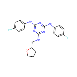 Fc1ccc(Nc2nc(NC[C@@H]3CCCO3)nc(Nc3ccc(F)cc3)n2)cc1 ZINC001772570714