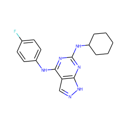 Fc1ccc(Nc2nc(NC3CCCCC3)nc3[nH]ncc23)cc1 ZINC000096928143