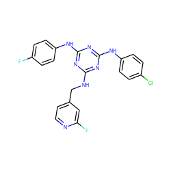 Fc1ccc(Nc2nc(NCc3ccnc(F)c3)nc(Nc3ccc(Cl)cc3)n2)cc1 ZINC000117540753