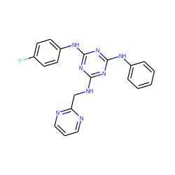 Fc1ccc(Nc2nc(NCc3ncccn3)nc(Nc3ccccc3)n2)cc1 ZINC000114047190