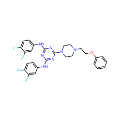 Fc1ccc(Nc2nc(Nc3ccc(F)c(F)c3)nc(N3CCN(CCOc4ccccc4)CC3)n2)cc1F ZINC000084614991