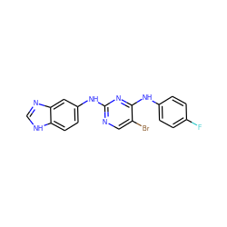 Fc1ccc(Nc2nc(Nc3ccc4[nH]cnc4c3)ncc2Br)cc1 ZINC000028522947