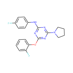 Fc1ccc(Nc2nc(Oc3ccccc3F)nc(N3CCCC3)n2)cc1 ZINC000001071635