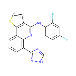 Fc1ccc(Nc2nc3c(-c4nc[nH]n4)cccc3c3sccc23)c(F)c1 ZINC000084633759