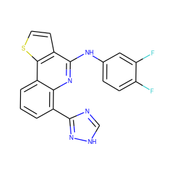 Fc1ccc(Nc2nc3c(-c4nc[nH]n4)cccc3c3sccc23)cc1F ZINC000084633761