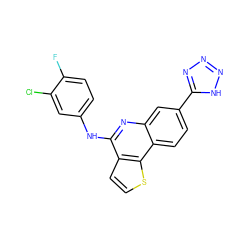 Fc1ccc(Nc2nc3cc(-c4nnn[nH]4)ccc3c3sccc23)cc1Cl ZINC000167708215