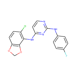 Fc1ccc(Nc2nccc(Nc3c(Cl)ccc4c3OCO4)n2)cc1 ZINC000029042435