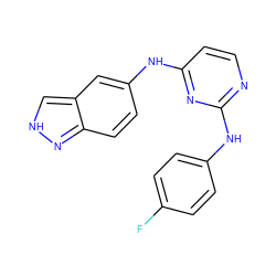 Fc1ccc(Nc2nccc(Nc3ccc4n[nH]cc4c3)n2)cc1 ZINC000653895780