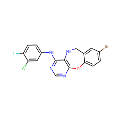 Fc1ccc(Nc2ncnc3c2NCc2cc(Br)ccc2O3)cc1Cl ZINC000028571933