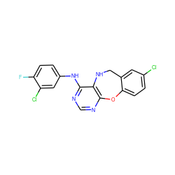 Fc1ccc(Nc2ncnc3c2NCc2cc(Cl)ccc2O3)cc1Cl ZINC000028572055