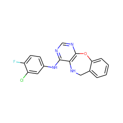 Fc1ccc(Nc2ncnc3c2NCc2ccccc2O3)cc1Cl ZINC000028571866