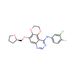 Fc1ccc(Nc2ncnc3cc(OC[C@H]4CCCO4)c4c(c23)OCCO4)cc1Cl ZINC000653871503