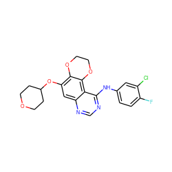 Fc1ccc(Nc2ncnc3cc(OC4CCOCC4)c4c(c23)OCCO4)cc1Cl ZINC000653861774