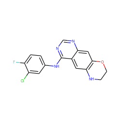 Fc1ccc(Nc2ncnc3cc4c(cc23)NCCO4)cc1Cl ZINC000096938589