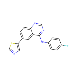 Fc1ccc(Nc2ncnc3ccc(-c4cncs4)cc23)cc1 ZINC000299851085