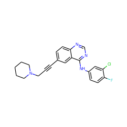 Fc1ccc(Nc2ncnc3ccc(C#CCN4CCCCC4)cc23)cc1Cl ZINC000028951156