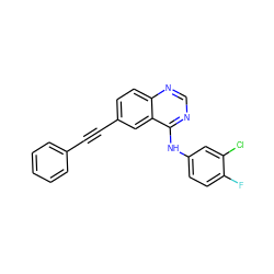 Fc1ccc(Nc2ncnc3ccc(C#Cc4ccccc4)cc23)cc1Cl ZINC000028951118