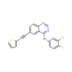 Fc1ccc(Nc2ncnc3ccc(C#Cc4cccs4)cc23)cc1Cl ZINC000028951124