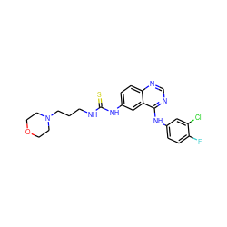 Fc1ccc(Nc2ncnc3ccc(NC(=S)NCCCN4CCOCC4)cc23)cc1Cl ZINC000653882145