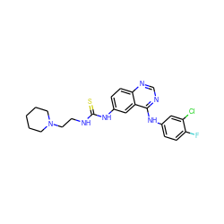 Fc1ccc(Nc2ncnc3ccc(NC(=S)NCCN4CCCCC4)cc23)cc1Cl ZINC000653897429