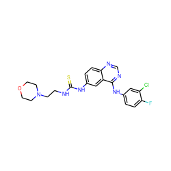 Fc1ccc(Nc2ncnc3ccc(NC(=S)NCCN4CCOCC4)cc23)cc1Cl ZINC000653897420