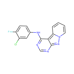 Fc1ccc(Nc2ncnc3nn4ccccc4c23)cc1Cl ZINC000028134265