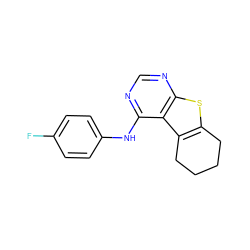 Fc1ccc(Nc2ncnc3sc4c(c23)CCCC4)cc1 ZINC000004037215