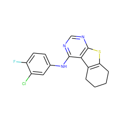 Fc1ccc(Nc2ncnc3sc4c(c23)CCCC4)cc1Cl ZINC000000755366