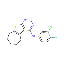 Fc1ccc(Nc2ncnc3sc4c(c23)CCCCC4)cc1Cl ZINC000001801744