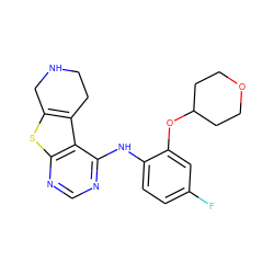 Fc1ccc(Nc2ncnc3sc4c(c23)CCNC4)c(OC2CCOCC2)c1 ZINC000068199777