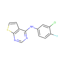 Fc1ccc(Nc2ncnc3sccc23)cc1Cl ZINC000003285258