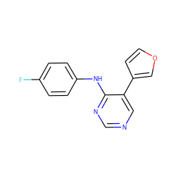 Fc1ccc(Nc2ncncc2-c2ccoc2)cc1 ZINC000004265543