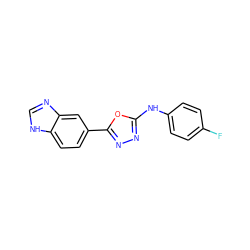 Fc1ccc(Nc2nnc(-c3ccc4[nH]cnc4c3)o2)cc1 ZINC000116895118