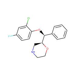 Fc1ccc(O[C@@H](c2ccccc2)[C@@H]2CNCCO2)c(Cl)c1 ZINC000029050627