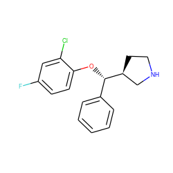 Fc1ccc(O[C@@H](c2ccccc2)[C@H]2CCNC2)c(Cl)c1 ZINC000095590325