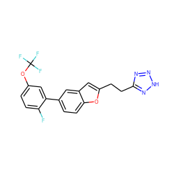 Fc1ccc(OC(F)(F)F)cc1-c1ccc2oc(CCc3nn[nH]n3)cc2c1 ZINC001772624768