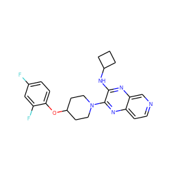 Fc1ccc(OC2CCN(c3nc4ccncc4nc3NC3CCC3)CC2)c(F)c1 ZINC000144436056