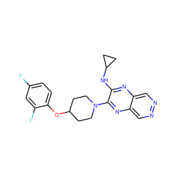 Fc1ccc(OC2CCN(c3nc4cnncc4nc3NC3CC3)CC2)c(F)c1 ZINC000653667298