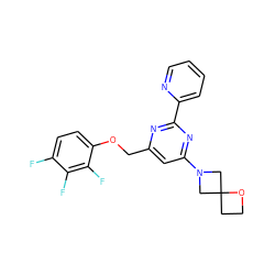 Fc1ccc(OCc2cc(N3CC4(CCO4)C3)nc(-c3ccccn3)n2)c(F)c1F ZINC000653784837