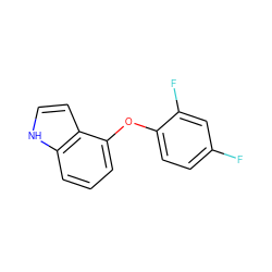 Fc1ccc(Oc2cccc3[nH]ccc23)c(F)c1 ZINC000169331857