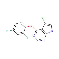 Fc1ccc(Oc2ncnc3[nH]cc(Cl)c23)c(F)c1 ZINC000169331616