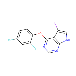 Fc1ccc(Oc2ncnc3[nH]cc(I)c23)c(F)c1 ZINC000169331618