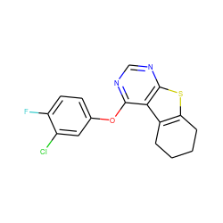 Fc1ccc(Oc2ncnc3sc4c(c23)CCCC4)cc1Cl ZINC000004284337