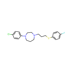 Fc1ccc(SCCCN2CCCN(c3ccc(Cl)cc3)CC2)cc1 ZINC000082155610