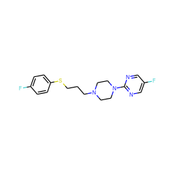 Fc1ccc(SCCCN2CCN(c3ncc(F)cn3)CC2)cc1 ZINC000029562844