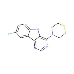 Fc1ccc2[nH]c3c(N4CCSCC4)ncnc3c2c1 ZINC000000506345