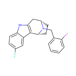 Fc1ccc2[nH]c3c(c2c1)[C@H]1CC[C@@H](C3)N1Cc1ccccc1I ZINC000027103418